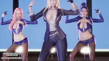 Ahri, seraphine y kaisa bailan sensuales con pollas duras