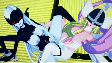 Angewomon y ladydevimon en un juego de lesbiana caliente